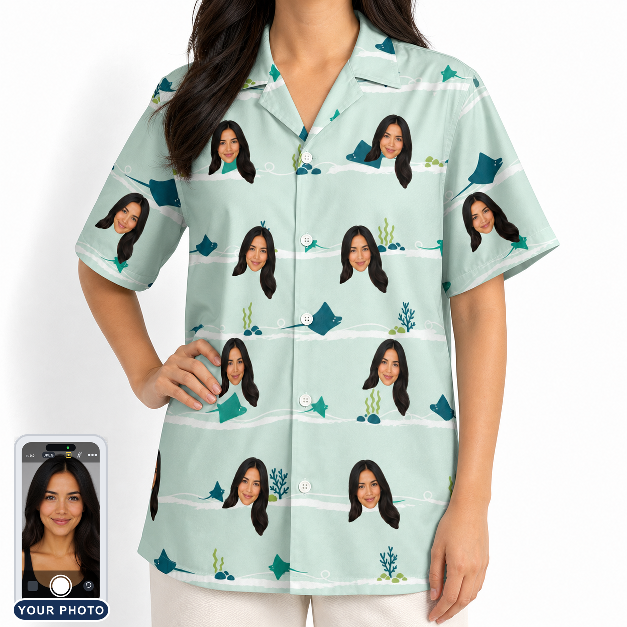 Women's Manta Motion Custom Face Hawaiian Shirt