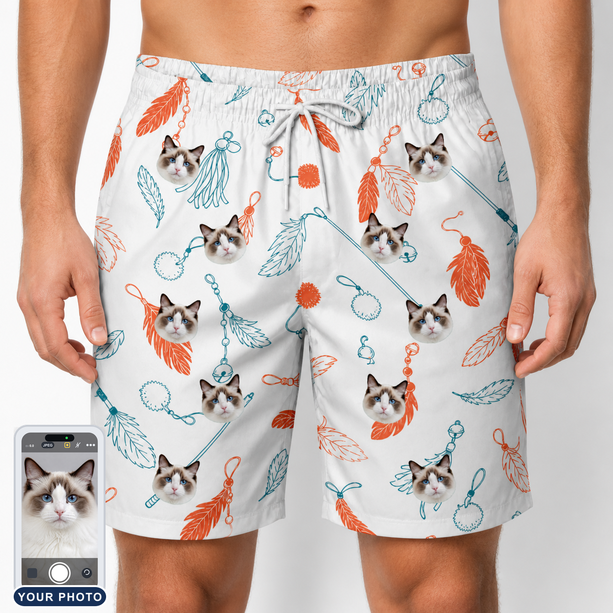 Men's Kitty Plumes Custom Cat Face Beach Shorts