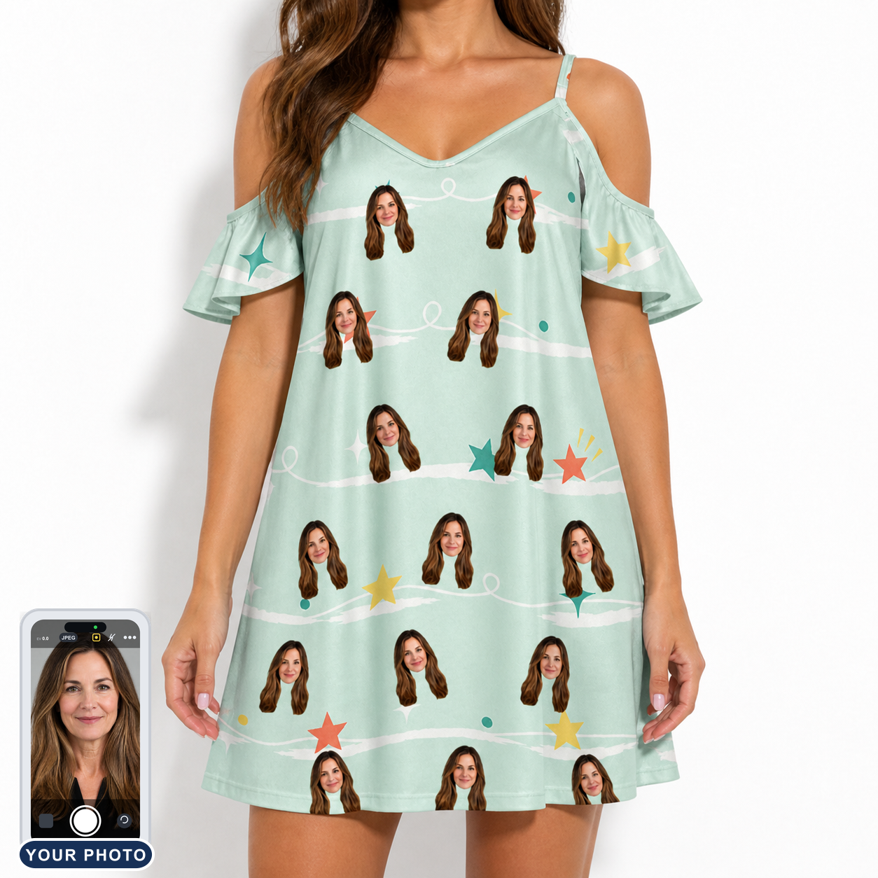 Women's Birthday Bling Custom Face Off-Shoulder Dress