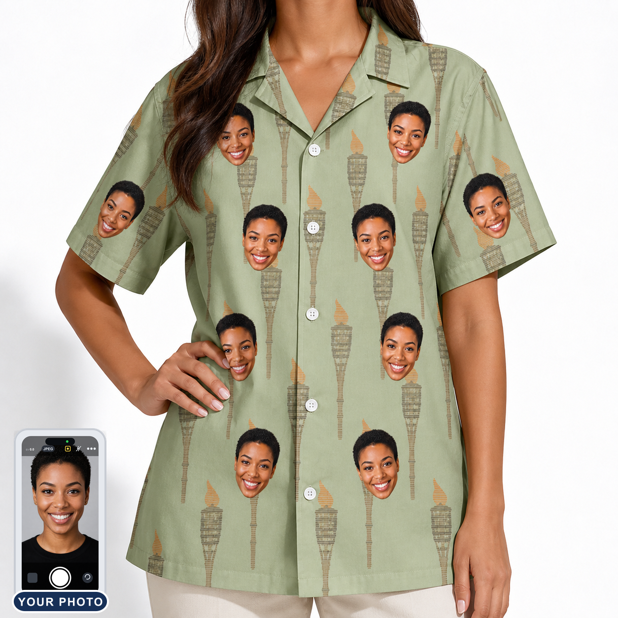 Women's Flame Fête Custom Face Hawaiian Shirt