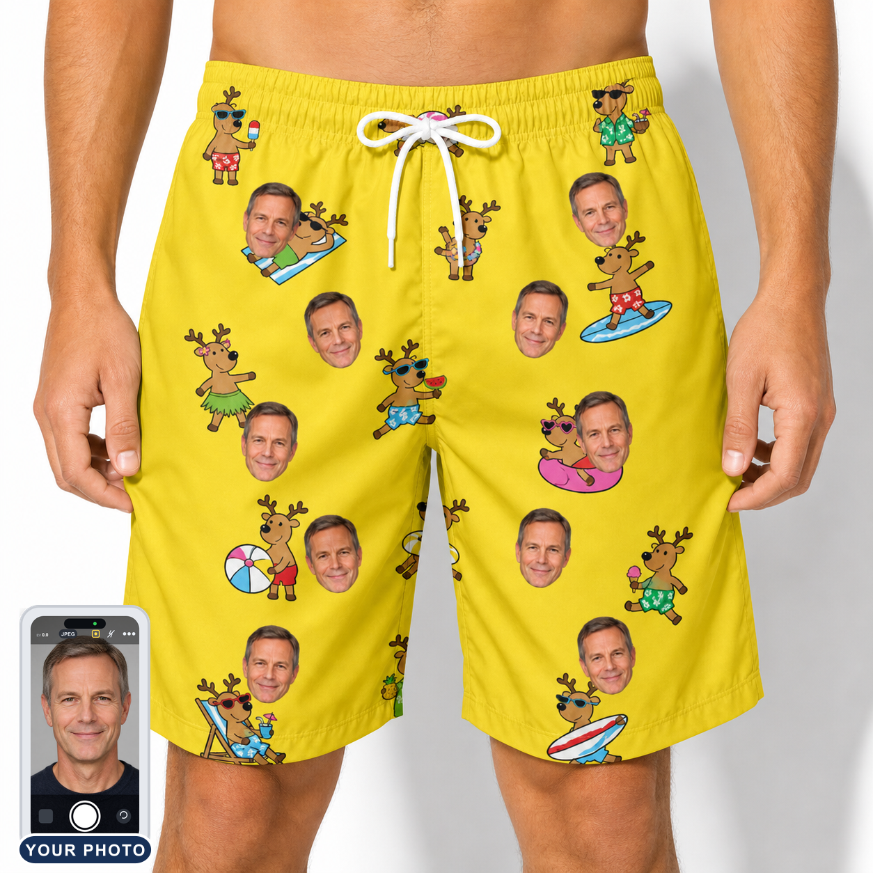 Men's Antler Antics Custom Face Beach Shorts