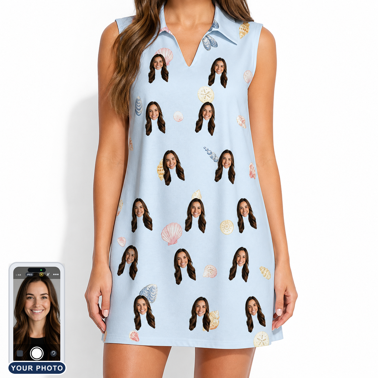 Women's Shell Yeah Custom Face V-Neck Dress