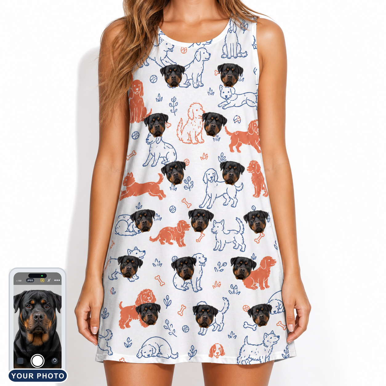 Women's Fido Follies Custom Dog Face Tank Dress