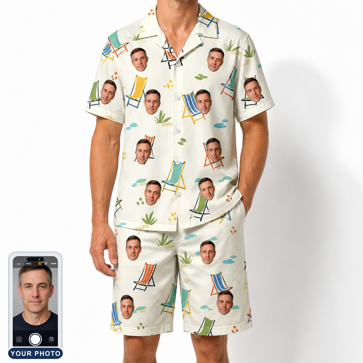 Men's Seaside Sitters Custom Face Shirt & Shorts Set