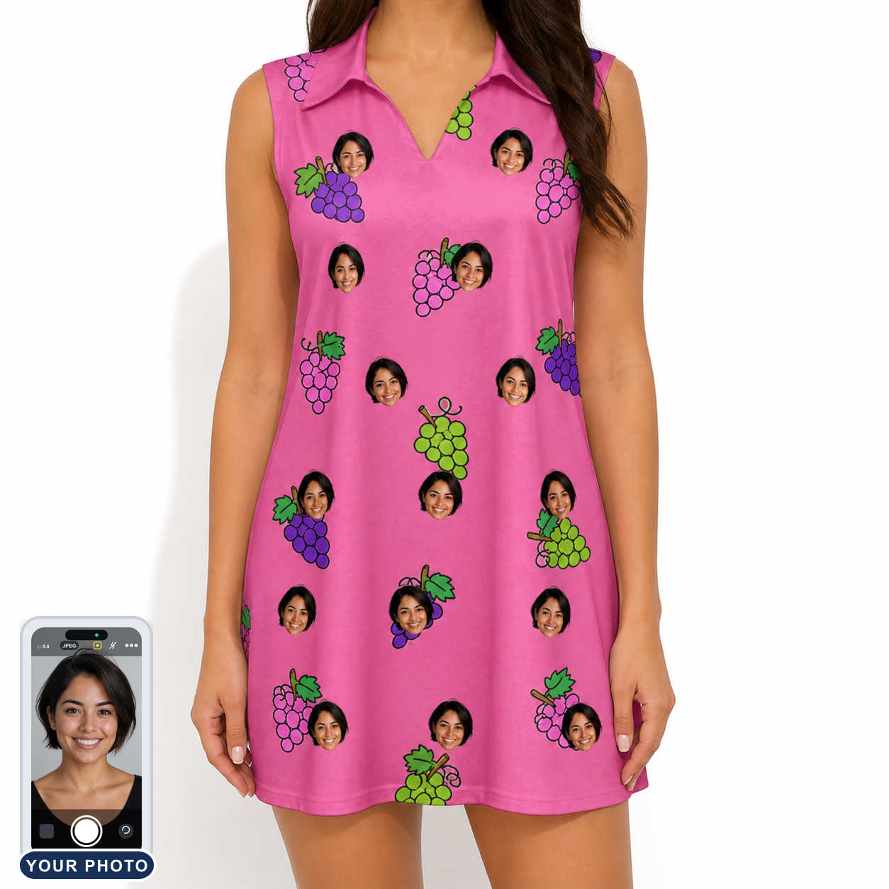 Women's Grape Escape Custom Face V-Neck Dress