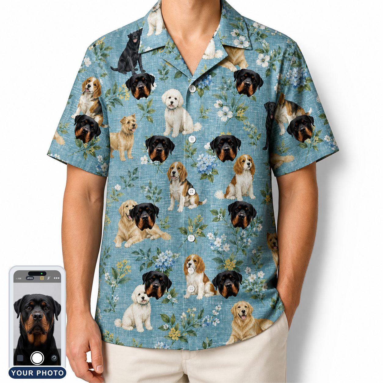 Men's Doggone Doodles Custom Dog Face Hawaiian Shirt
