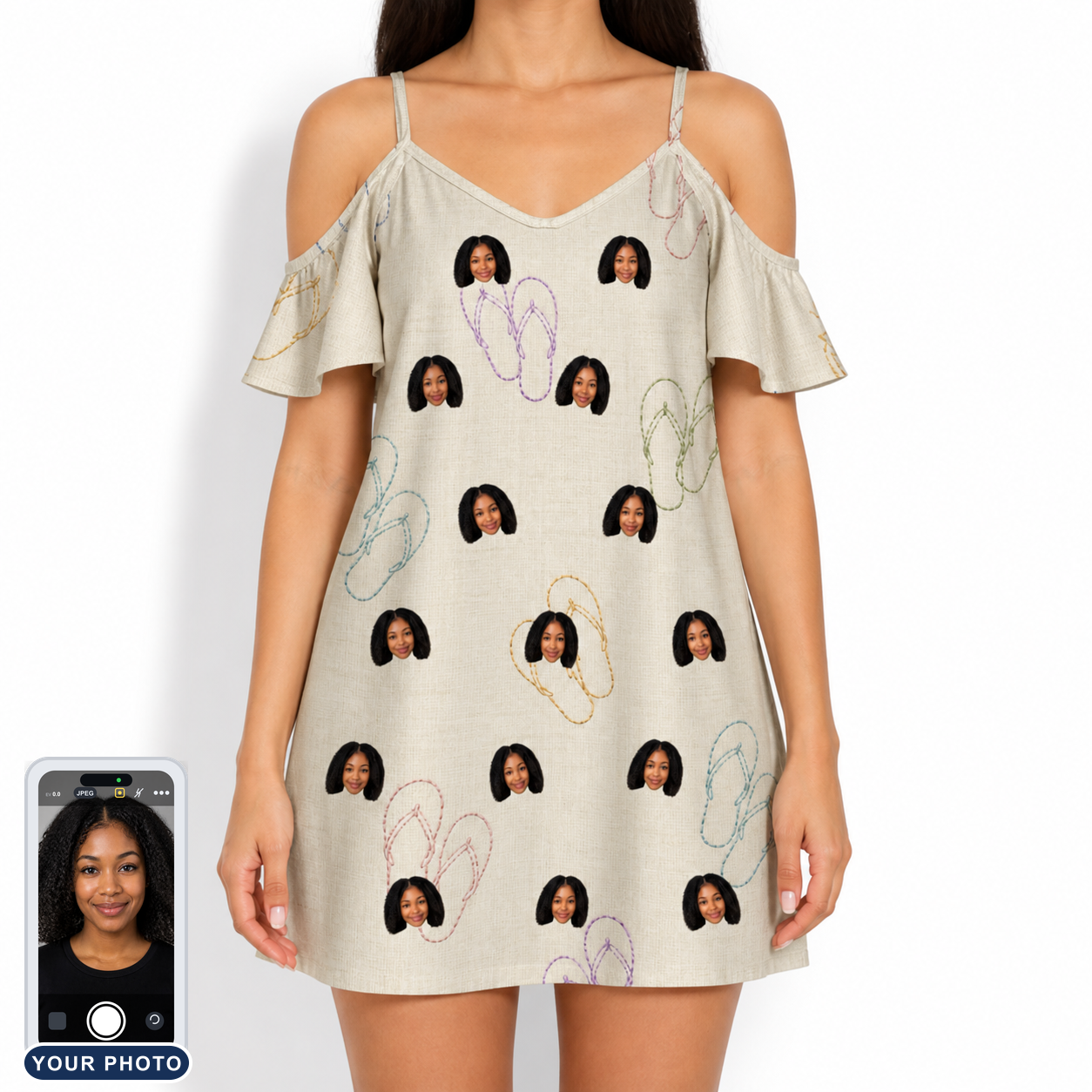Women's Kin Kicks Custom Face Off-Shoulder Dress