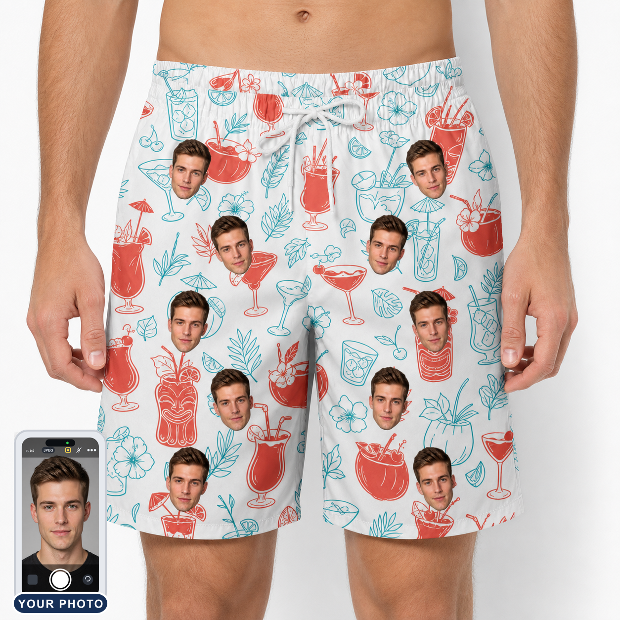 Men's Engaged Elixirs Custom Face Beach Shorts