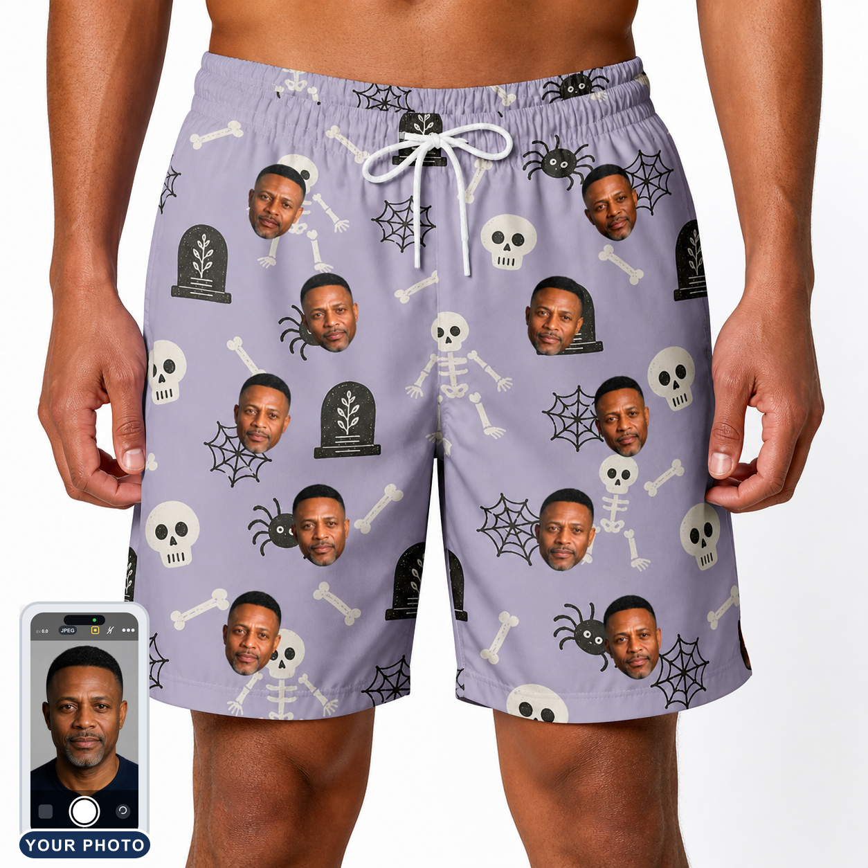 Men's Grinning Gravestones Custom Face Beach Shorts