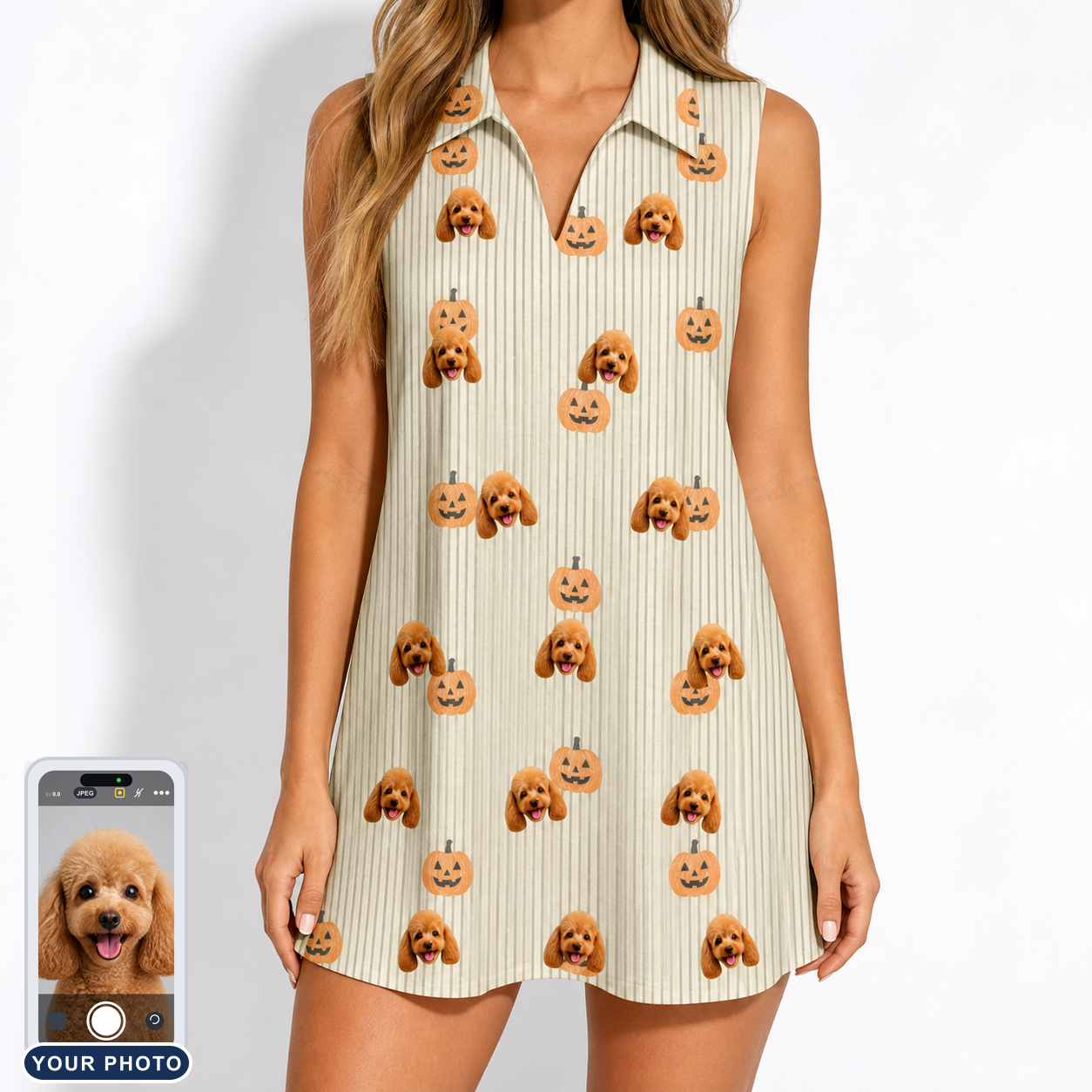 Women's Fiery Fiends Custom Dog Face V-Neck Dress