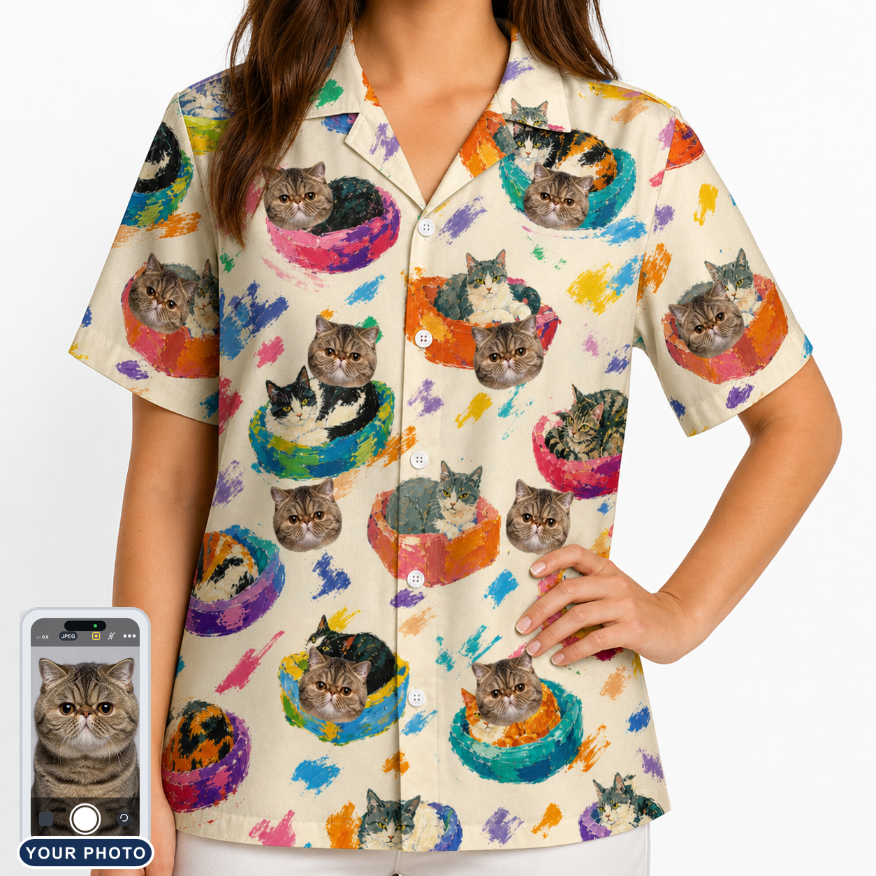 Women's Catnap Cabins Custom Cat Face Hawaiian Shirt