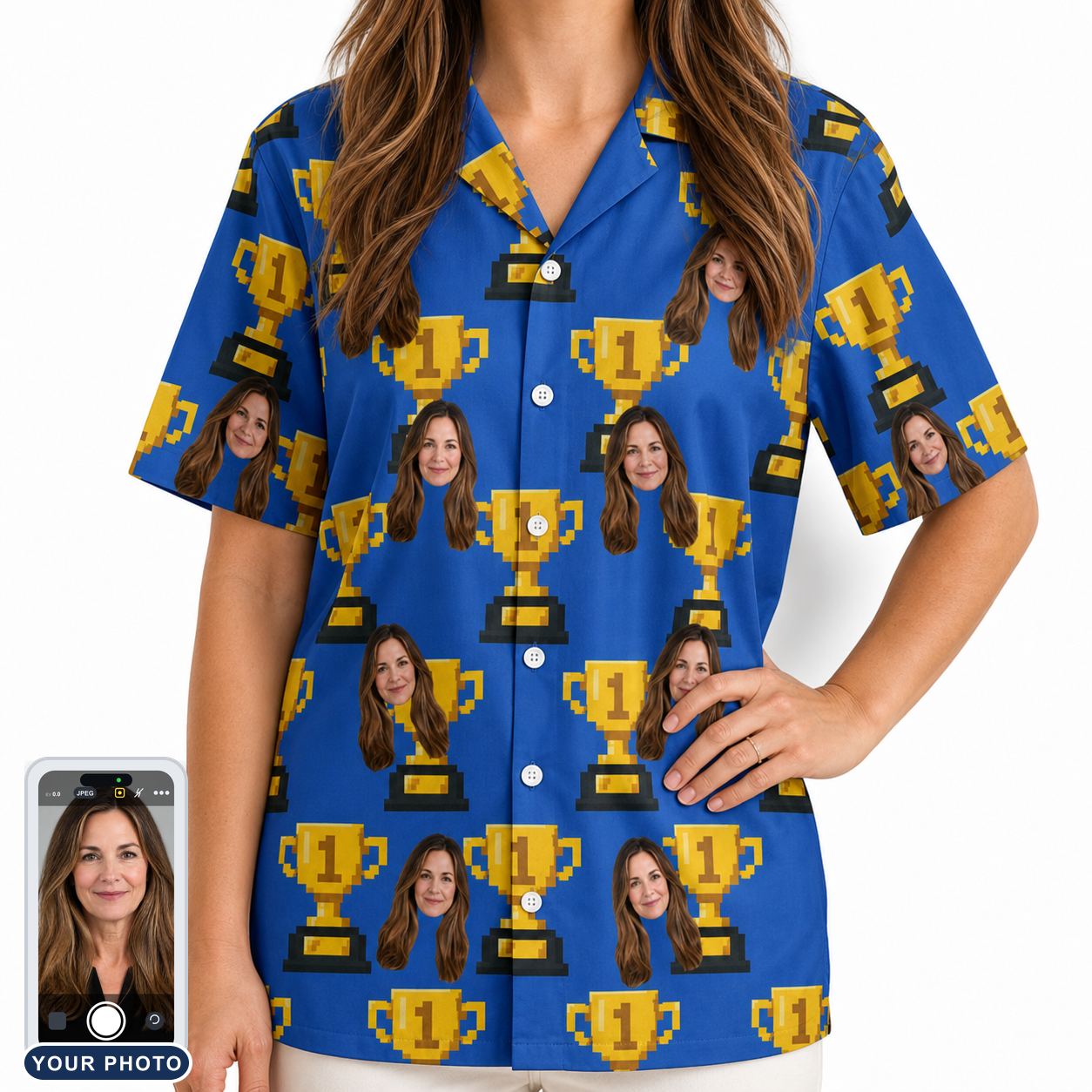 Funny Number One Dad Trophies Custom Face Hawaiian Shirt for Women