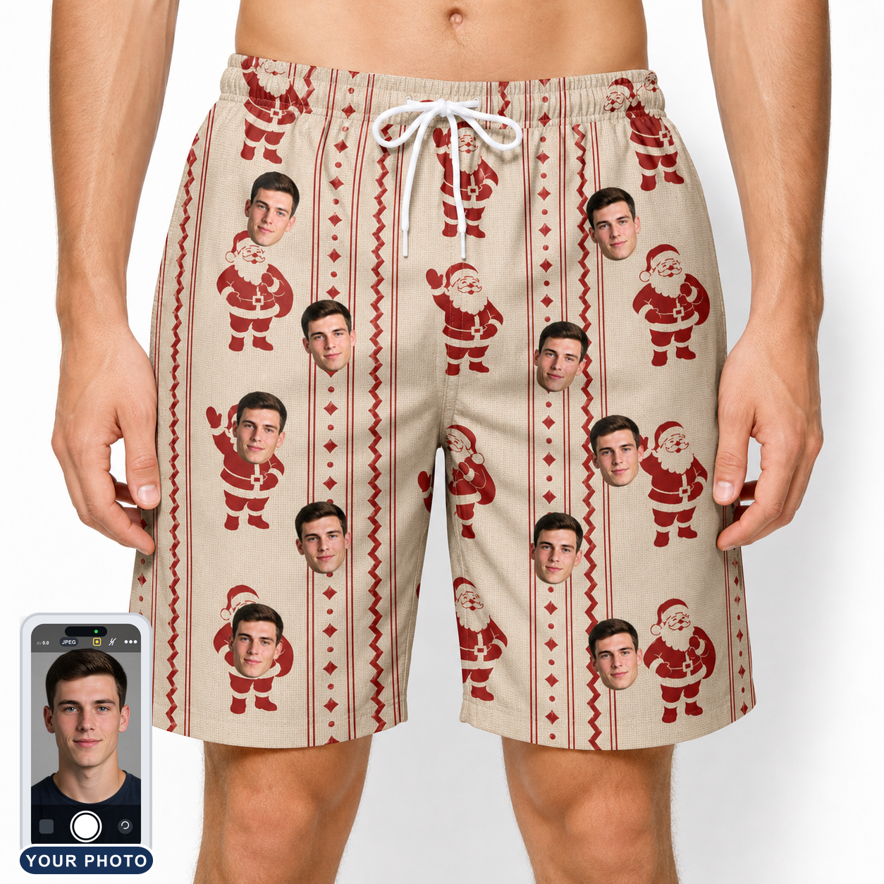 Men's Jolly Jingle Custom Face Beach Shorts