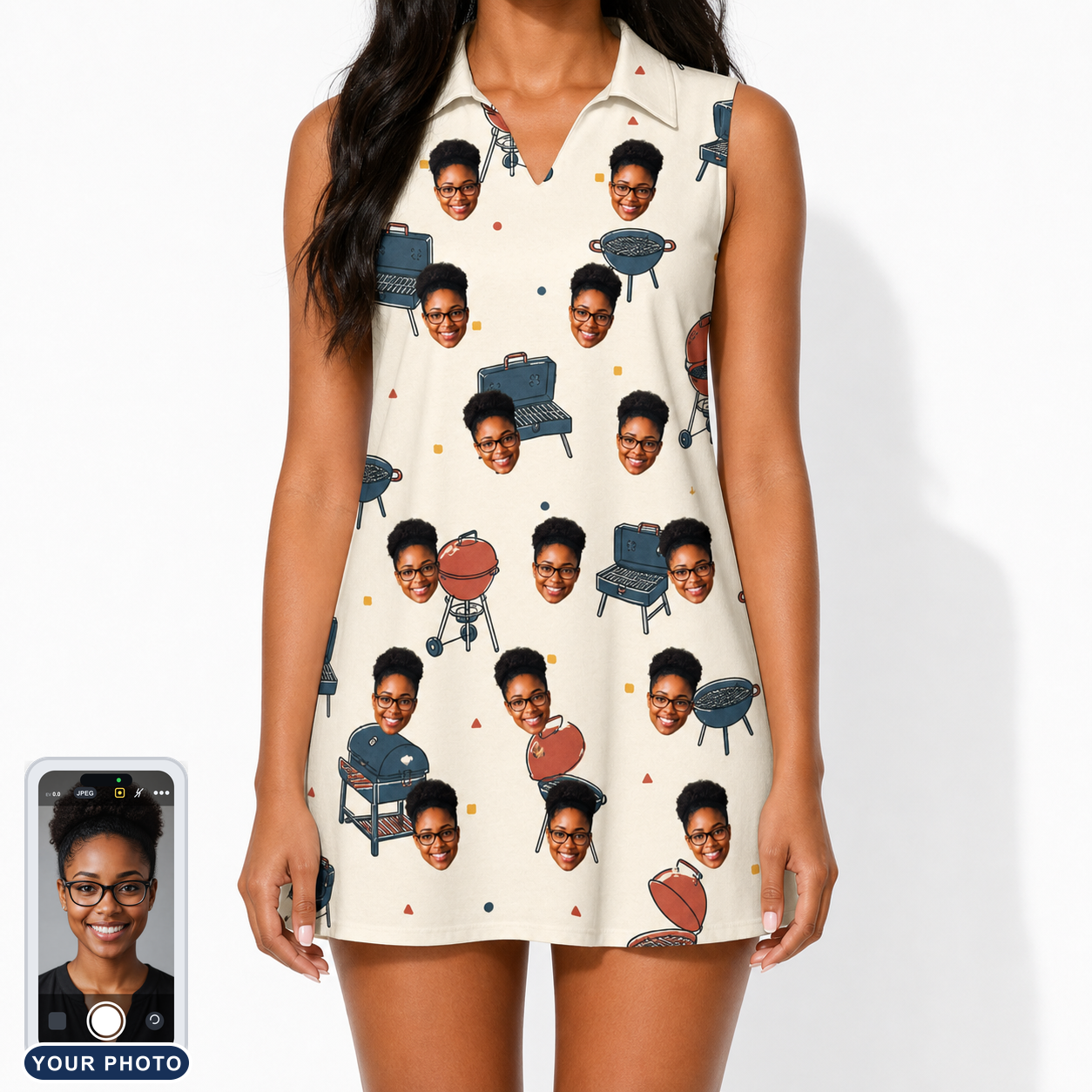 Women's Smoke Signals Custom Face V-Neck Dress