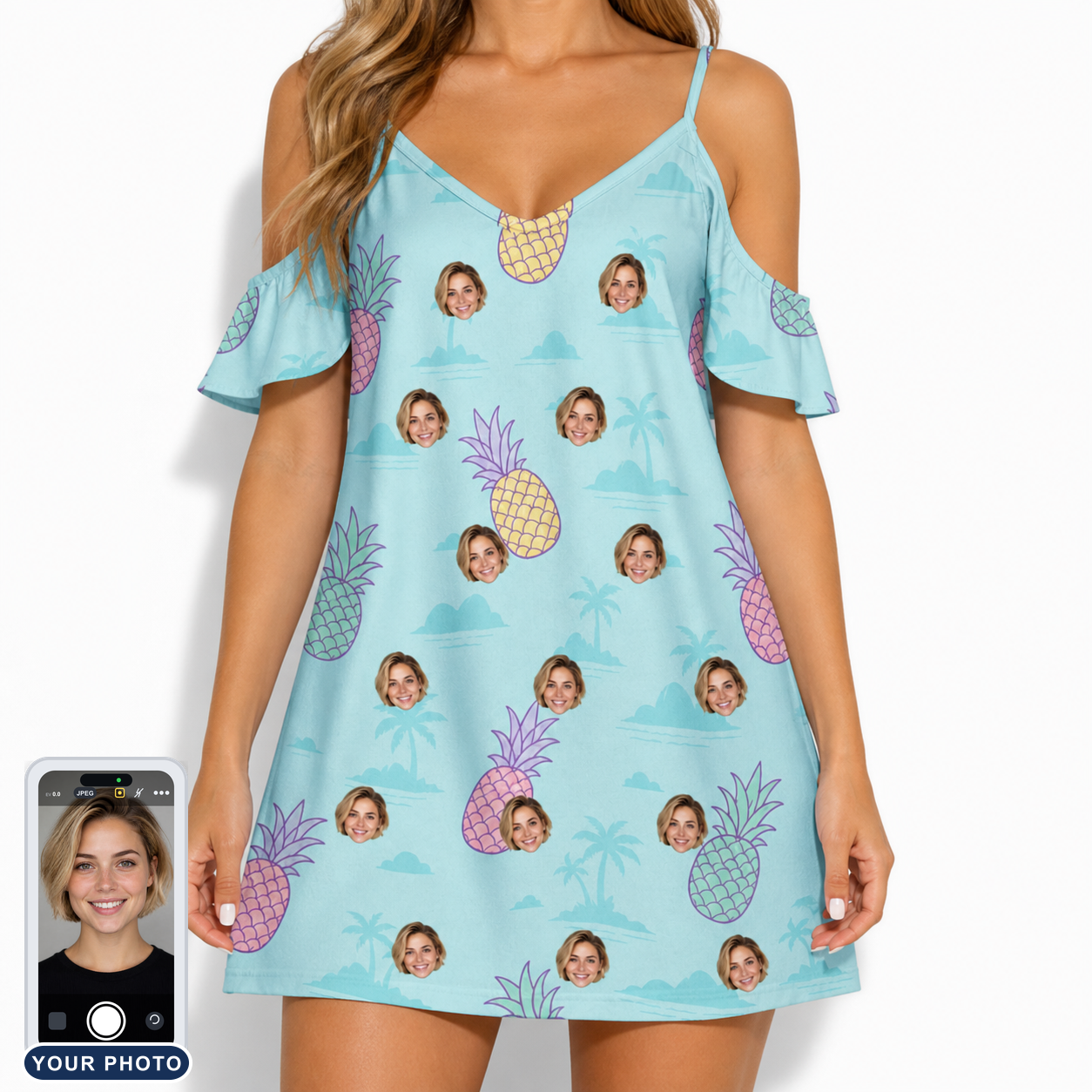 Women's Spiky Shoreline Custom Face Off-Shoulder Dress
