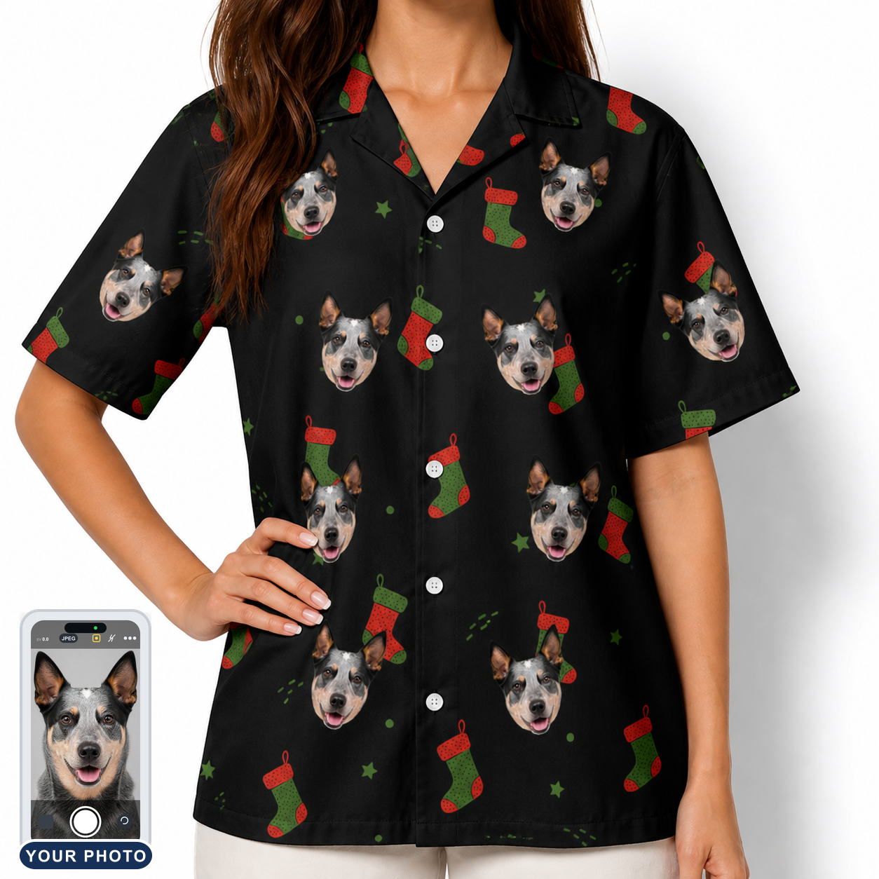 Women's Stocking Stuffer Custom Dog Face Hawaiian Shirt