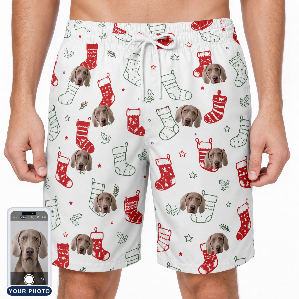 Men's Yule Pouches Custom Dog Face Beach Shorts