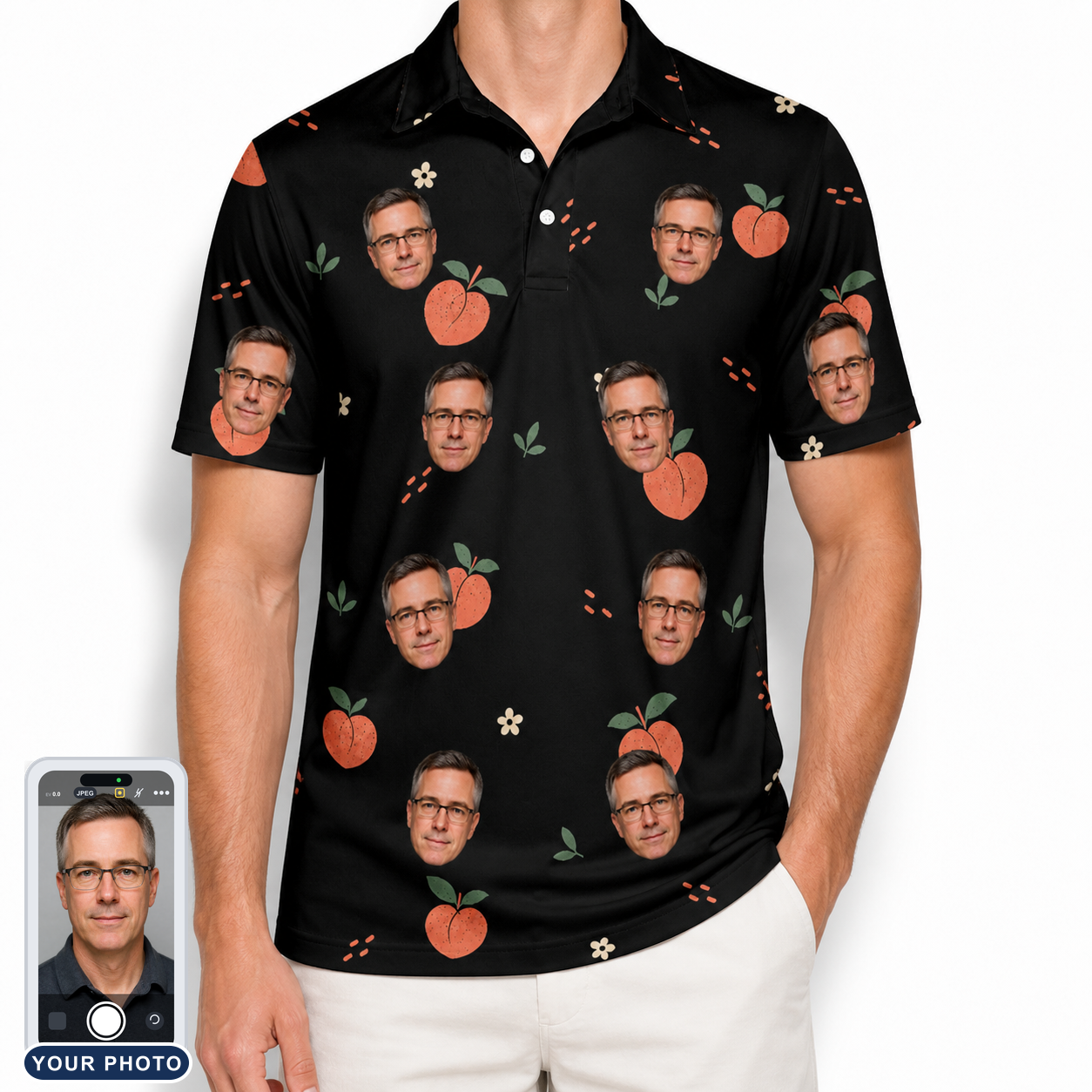 Men's Peach Please Custom Face Polo Shirt