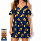 Women's Quack Pack Custom Dog Face Off-Shoulder Dress