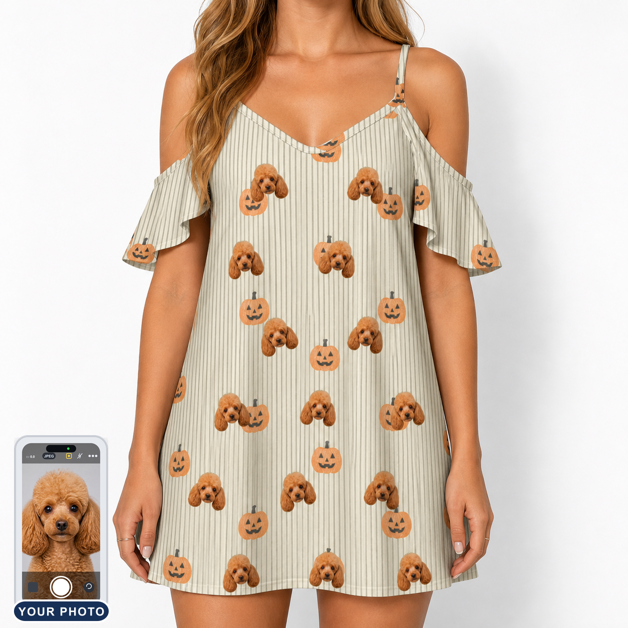Women's Fiery Fiends Custom Dog Face Off-Shoulder Dress