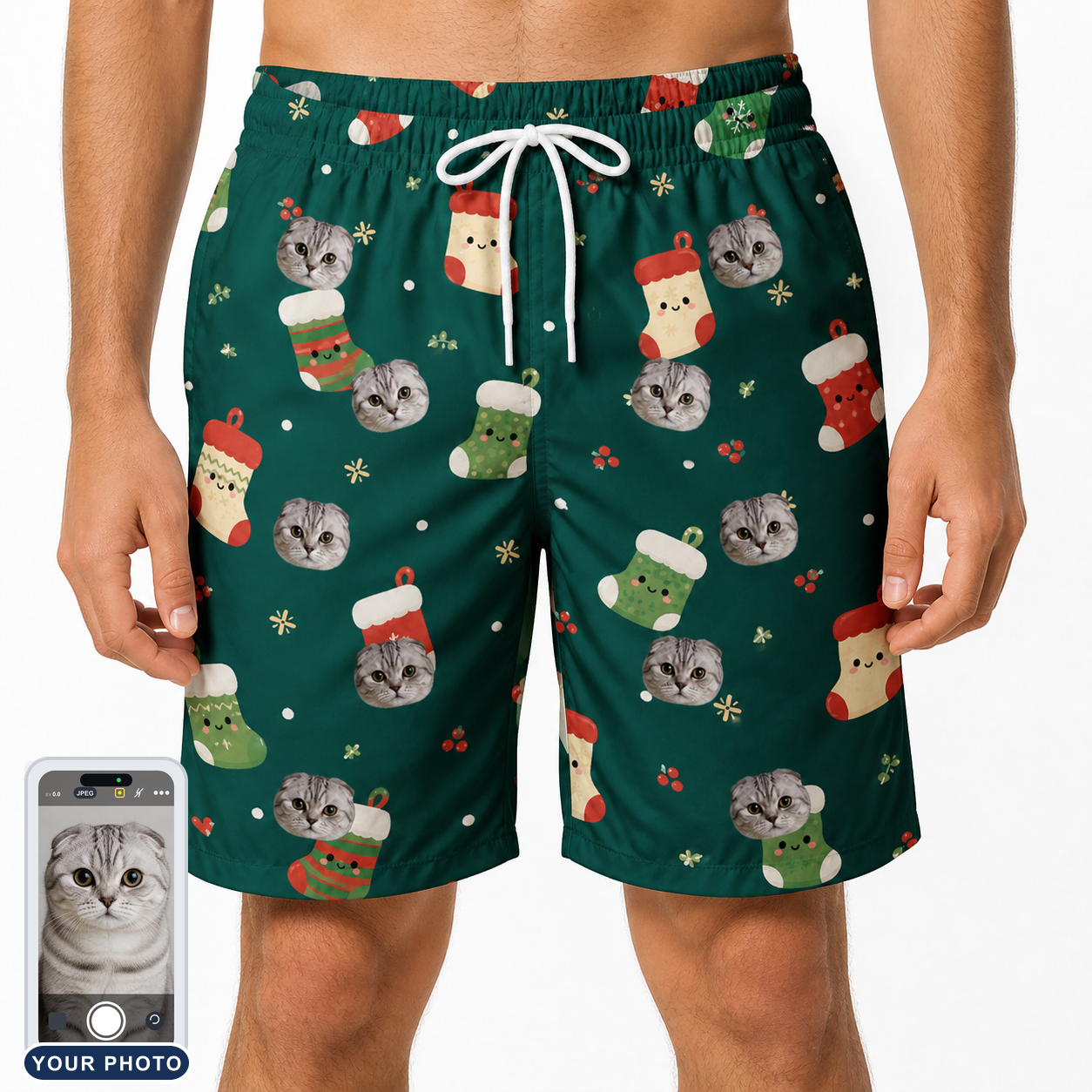 Men's Chimney Cheer Custom Cat Face Beach Shorts