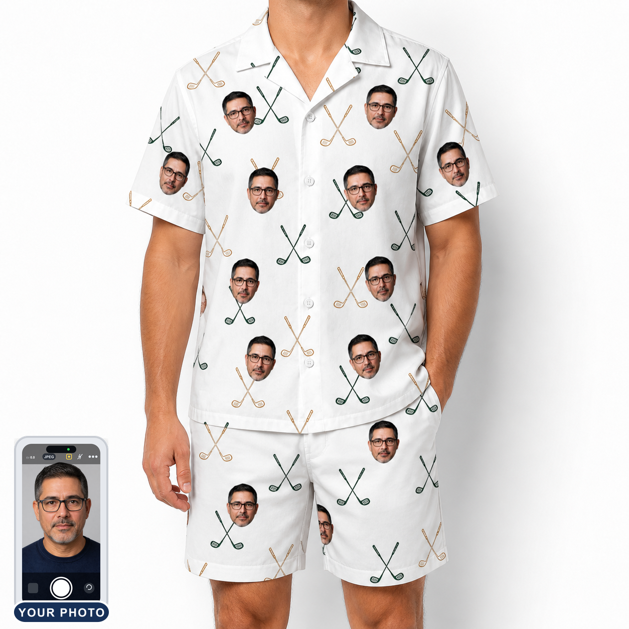 Men's Golf Glyphs Custom Face Shirt & Shorts Set