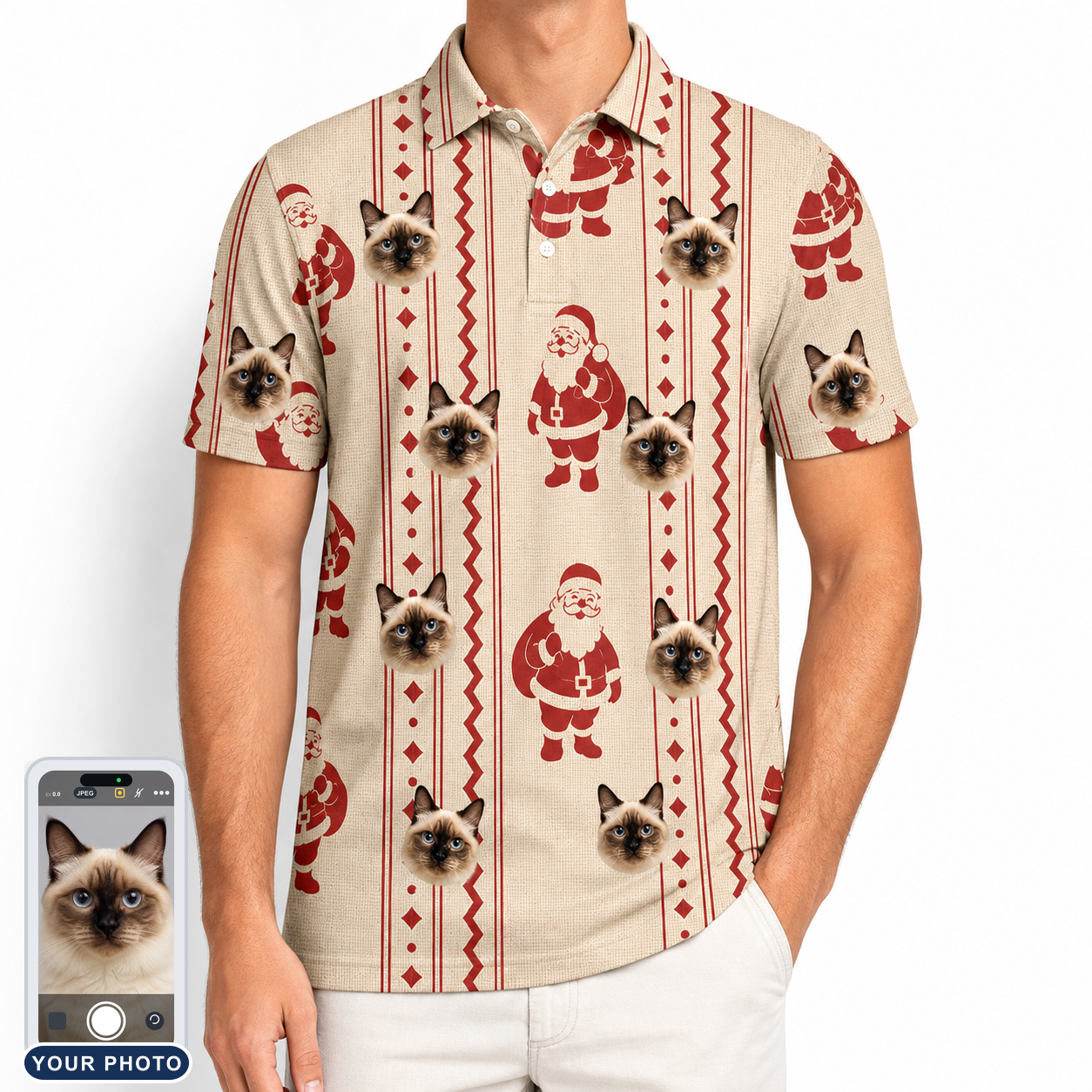 Men's Jolly Jingle Custom Cat Face Polo Shirt