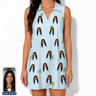 Women's Chrome Fronds Custom Face V-Neck Dress