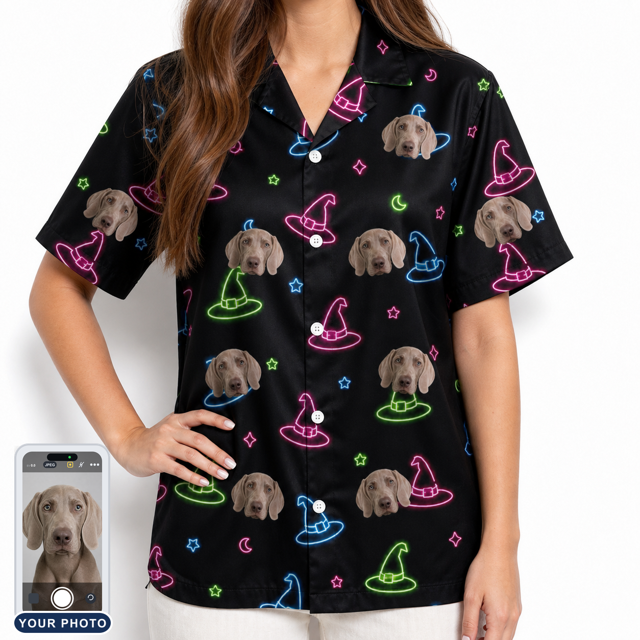 Women's Moonlit Millinery Custom Dog Face Hawaiian Shirt