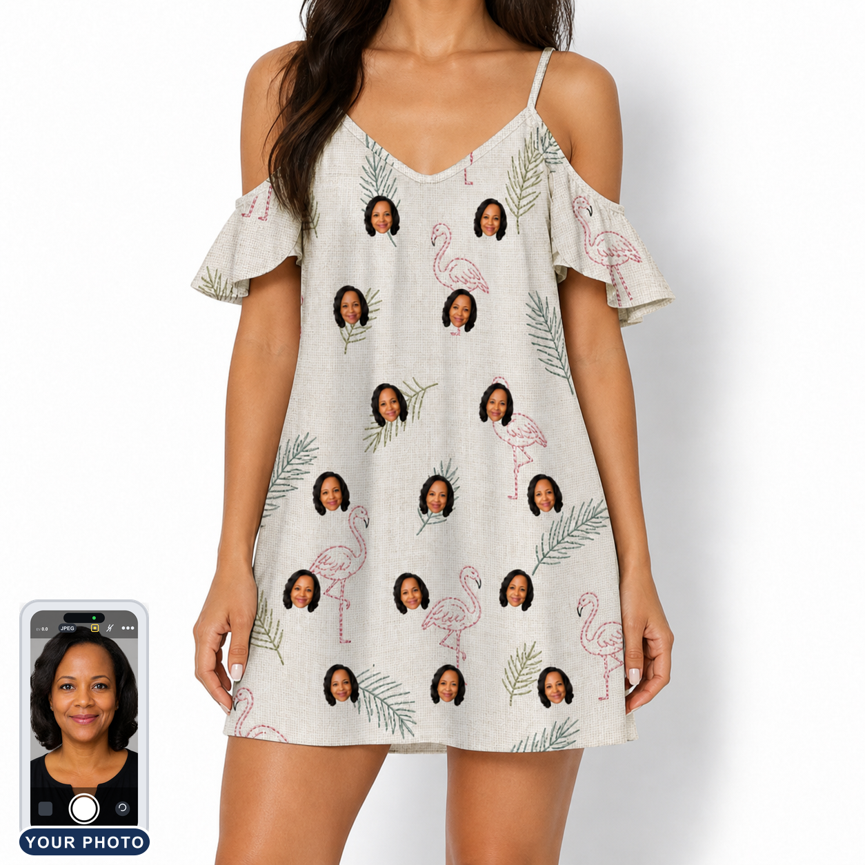 Women's Tropical Tippytoes Custom Face Off-Shoulder Dress