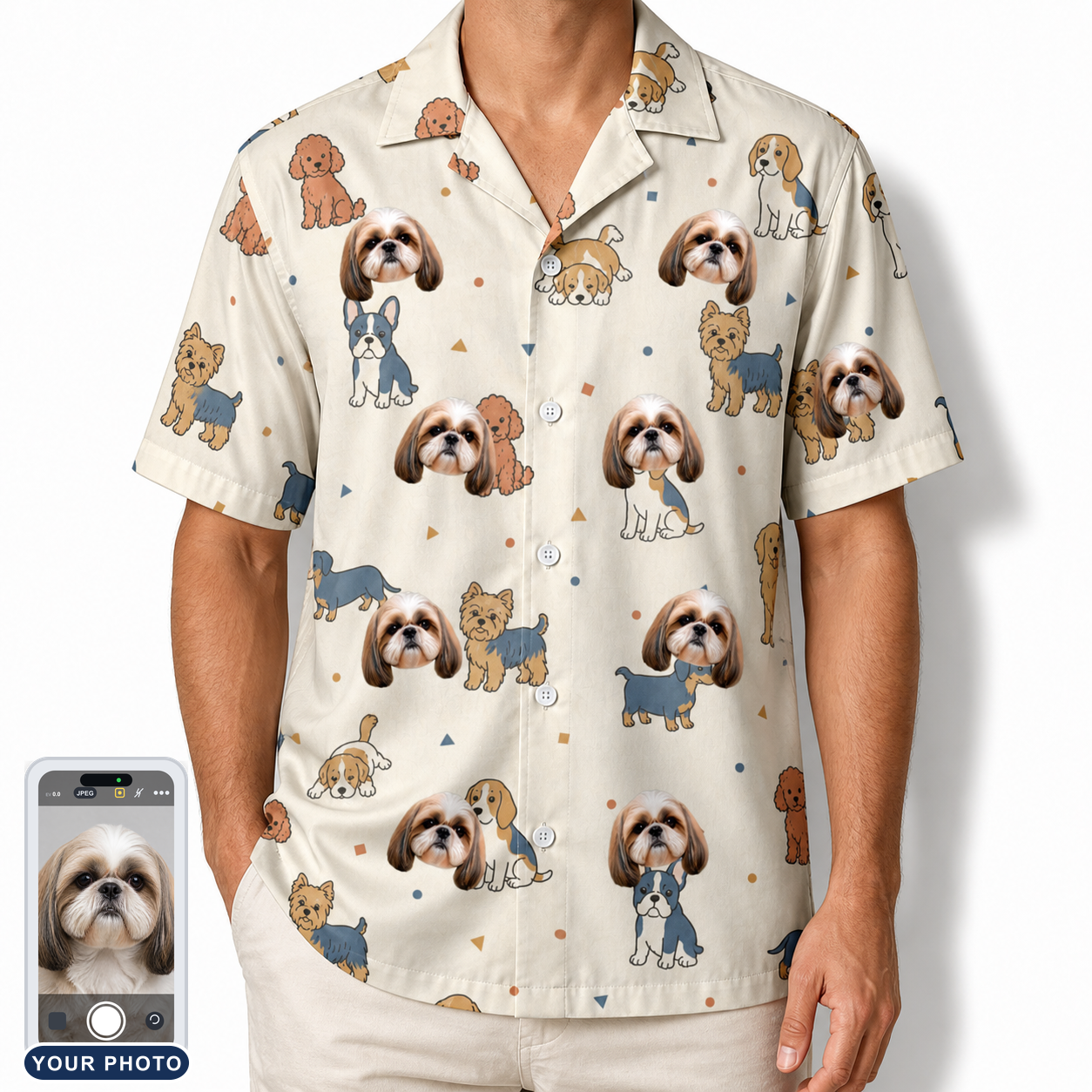 Men's Woof Whimsy Custom Dog Face Hawaiian Shirt