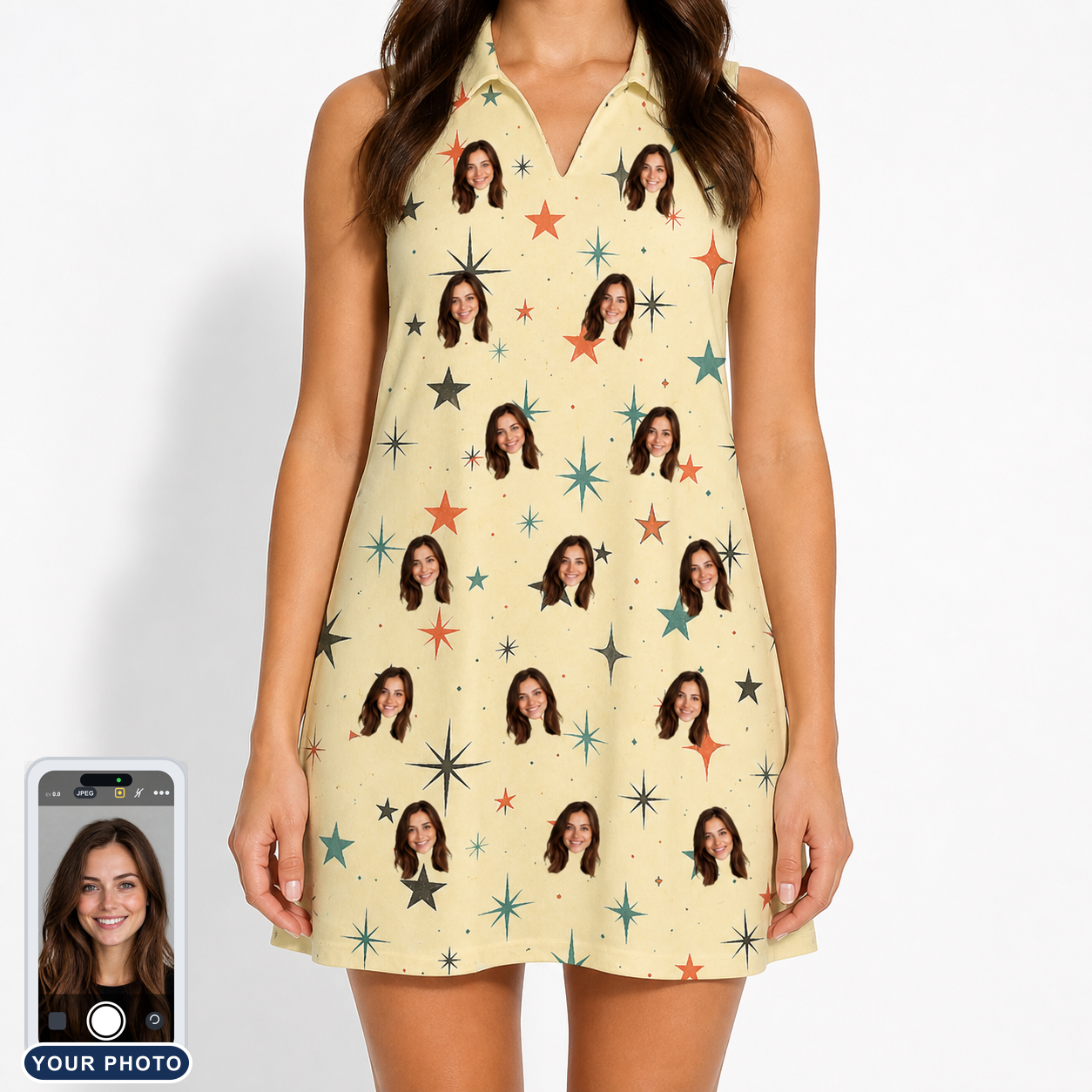 Women's Shimmer Shindig Custom Face V-Neck Dress