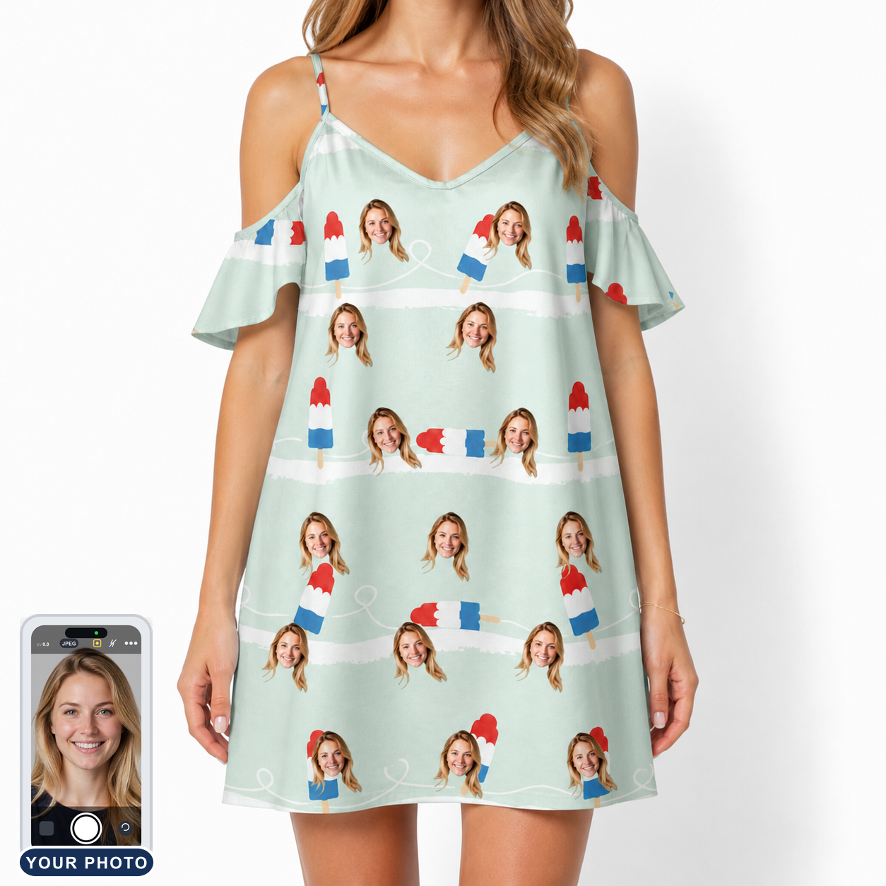 Women's Independence Icicles Custom Face Off-Shoulder Dress