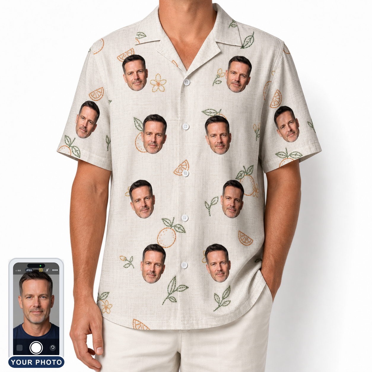 Men's Mandarin Moxie Custom Face Hawaiian Shirt