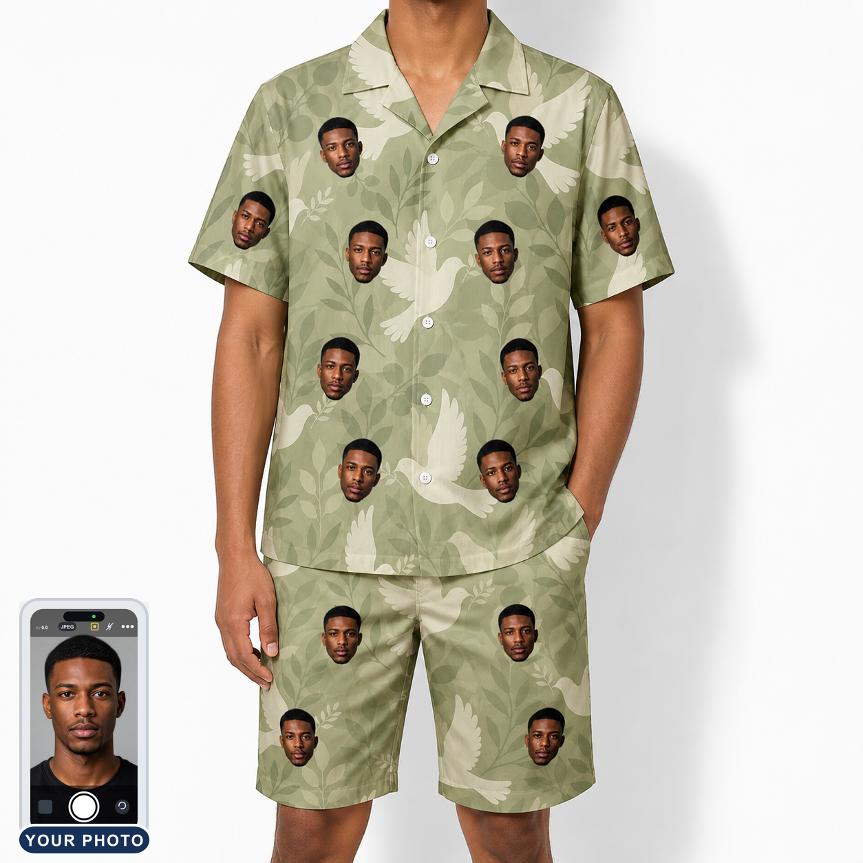 Men's Seaglass Serenade Custom Face Shirt & Shorts Set