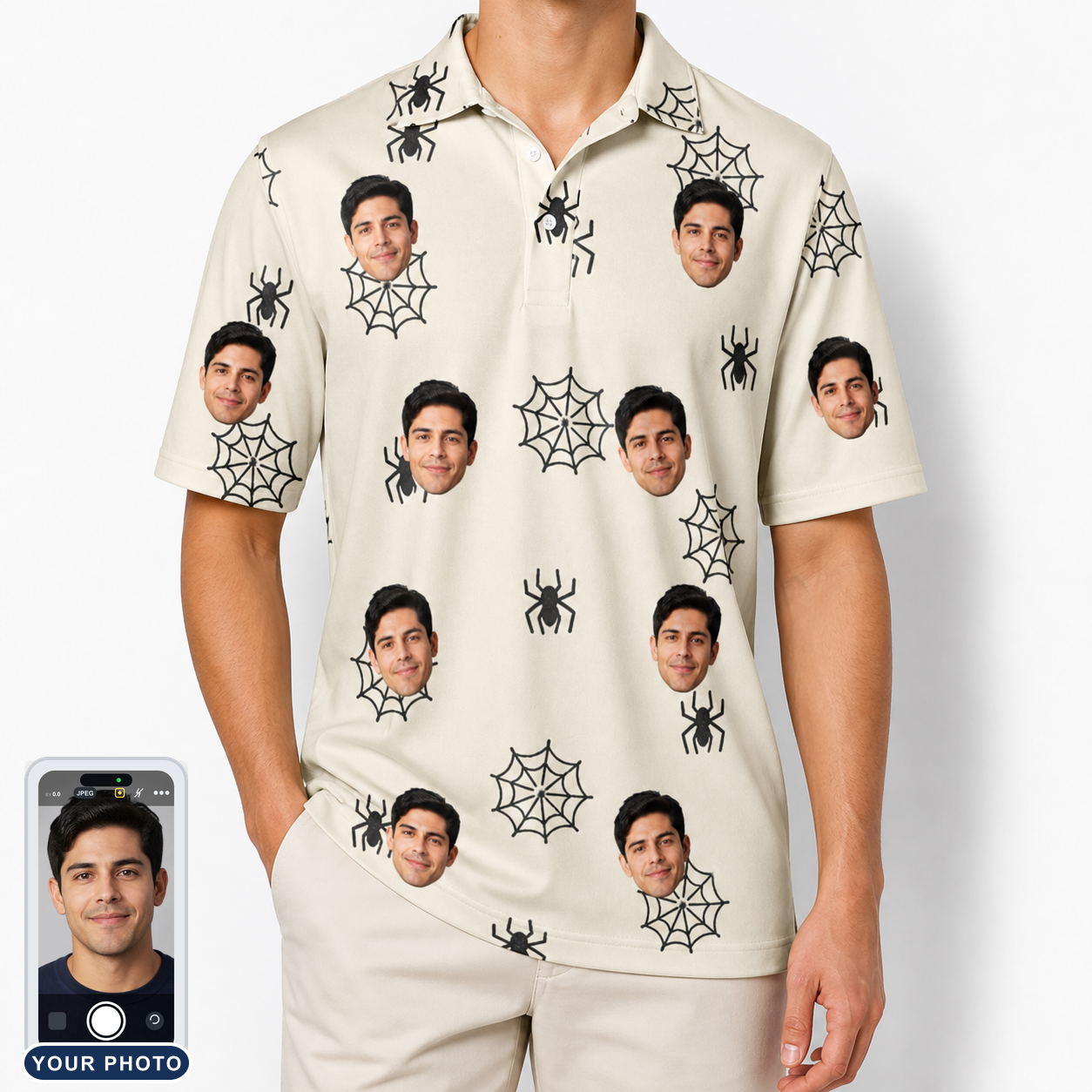 Men's Spooky Spinners Custom Face Polo Shirt