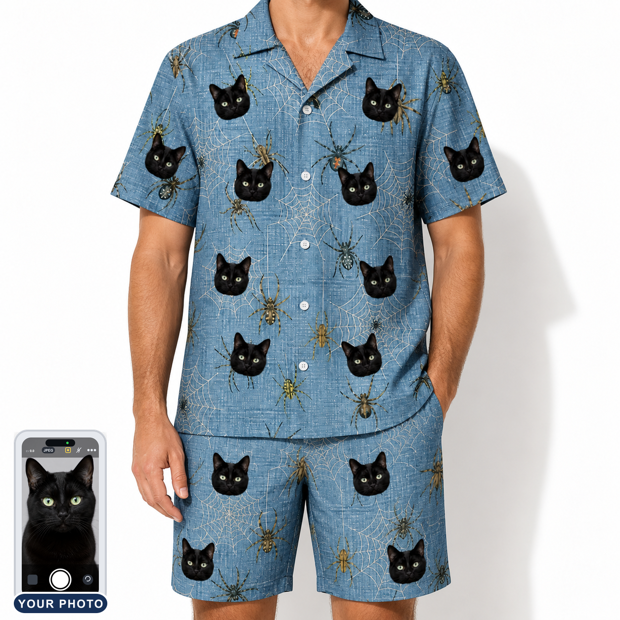 Men's Scuttle Sideshow Custom Cat Face Shirt & Shorts Set