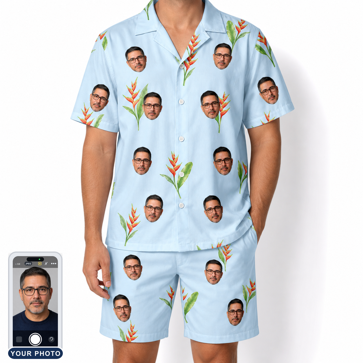 Men's Heliconia Hooray Custom Face Shirt & Shorts Set