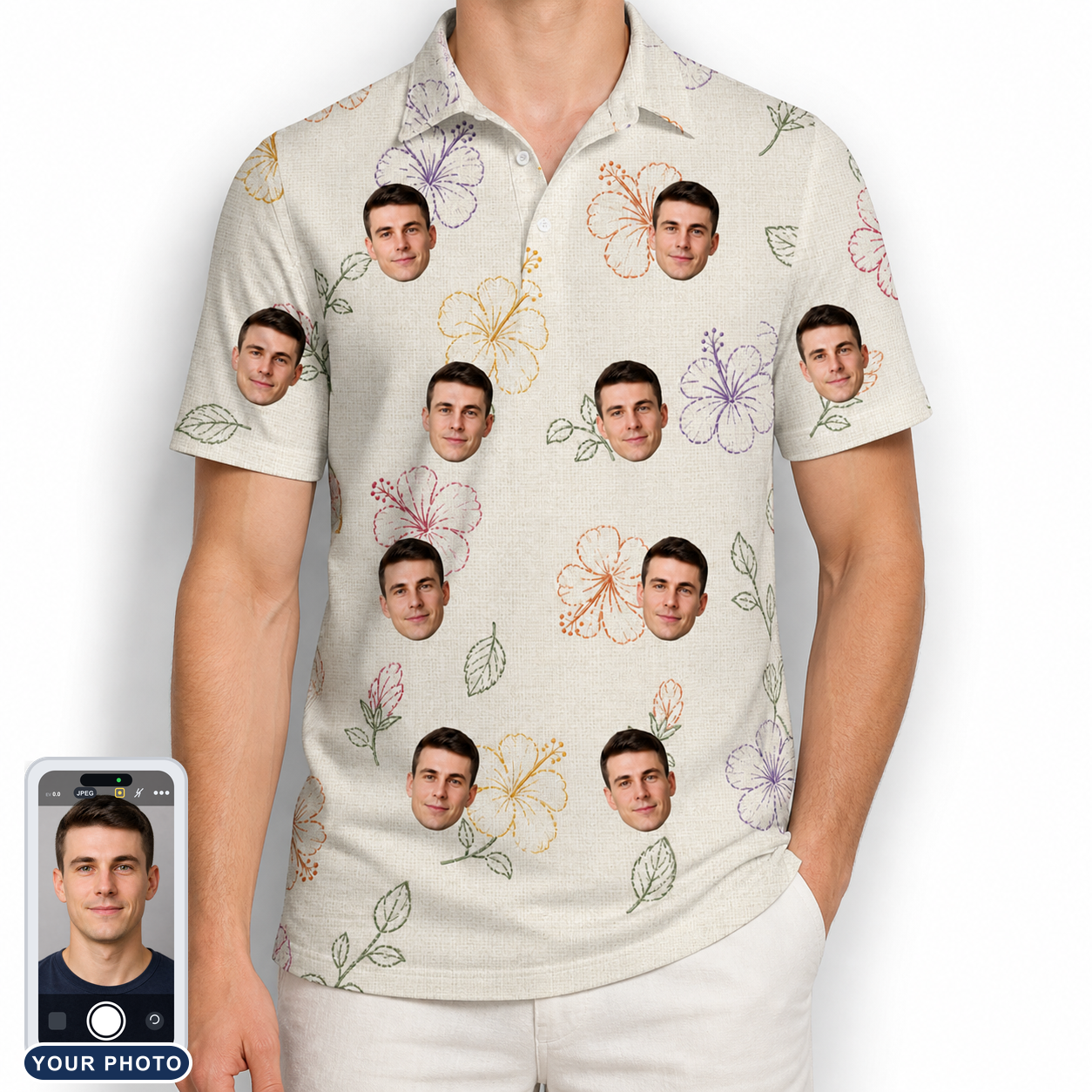 Men's Crimson Calyx Custom Face Polo Shirt