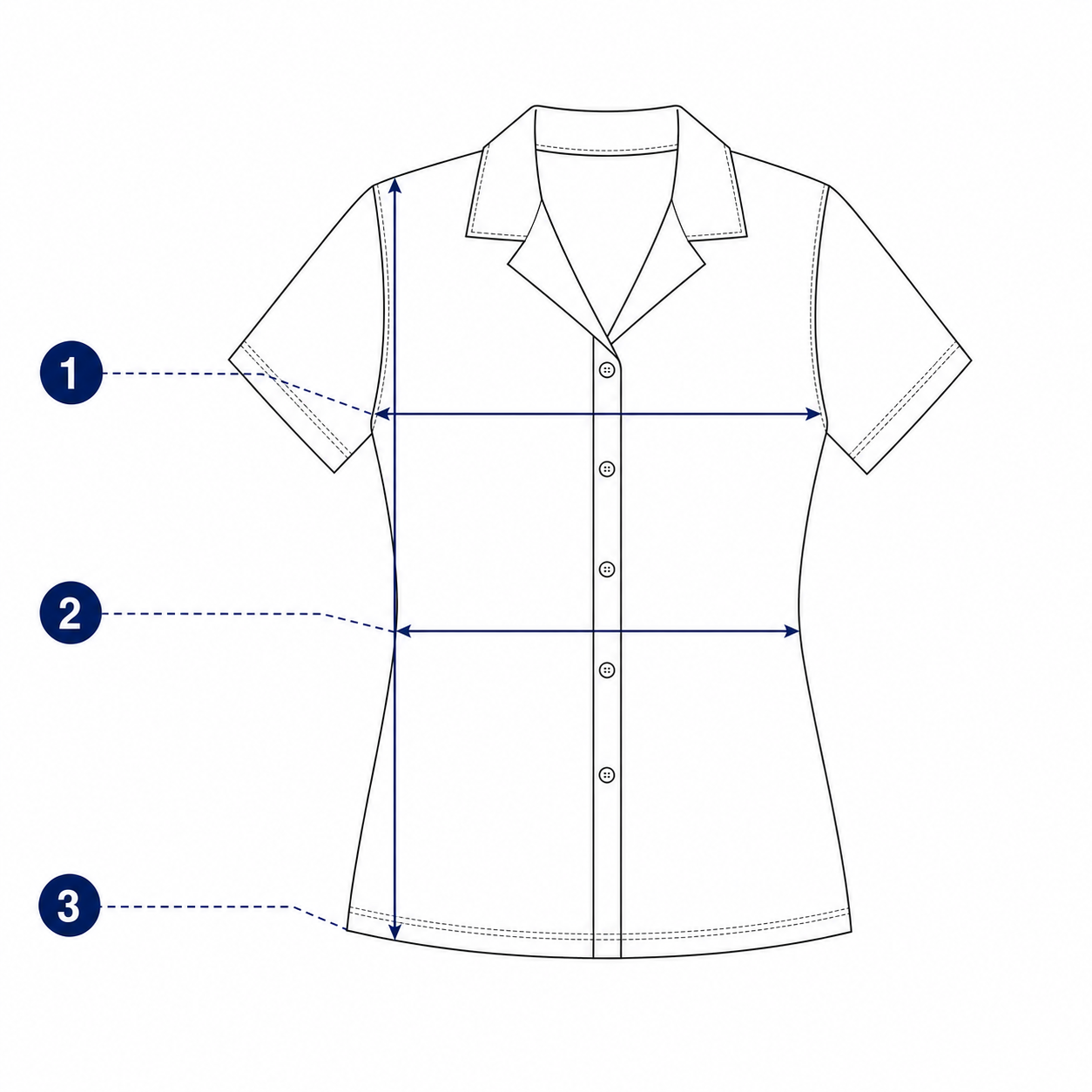 Women Hawaiian shirt measurement diagram